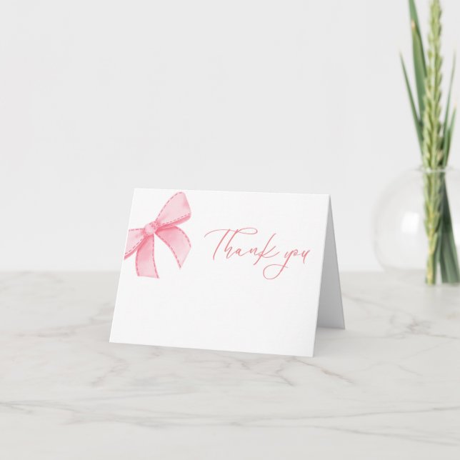 Aquarell Pink Bow Babydusche Danke Karte (Vorderseite)