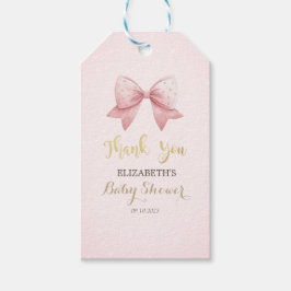 Aquarell Pink Bow Dots Baby Dusche Geschenkanhänger