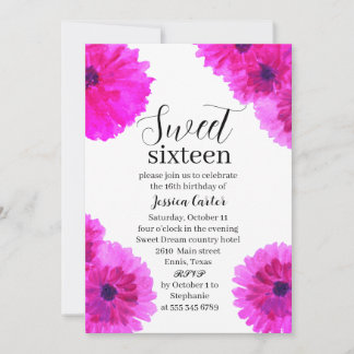 Aquarell Pink Dahlia Daisy Sweet 16 16 Einladung