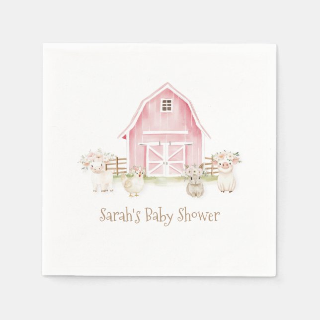 Aquarell Pink Farm Animals Kinderdusche Napkins Serviette (Vorderseite)