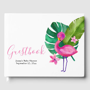 Aquarell Pink Flamingo Tropical Babydusche Gästebuch