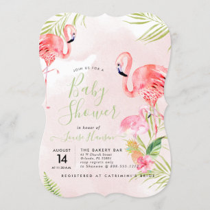 Aquarell Pink Flamingos Kinderdusche Einladung