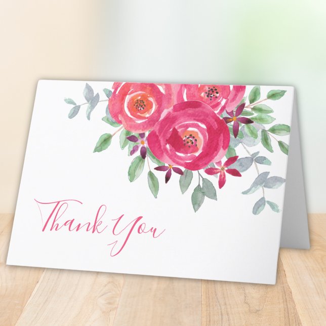 Aquarell Pink Floral Baby Dusche Danke Karte (Von Creator hochgeladen)
