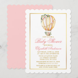 Aquarell Pink Floral Ballon Baby Dusche Gold Einladung