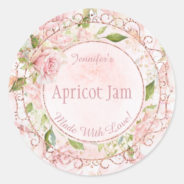 Aquarell Pink Floral Jelly Jam Jar Backbäckerei Runder Aufkleber (Vorderseite)