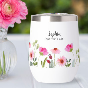 Aquarell Pink Florals Personalisierter Name Monogr