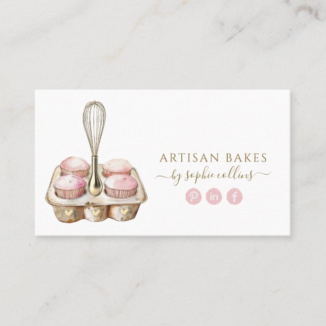 Aquarell Pink Gold Bäckerei Konditorei Koch Visitenkarte (Vorderseite)