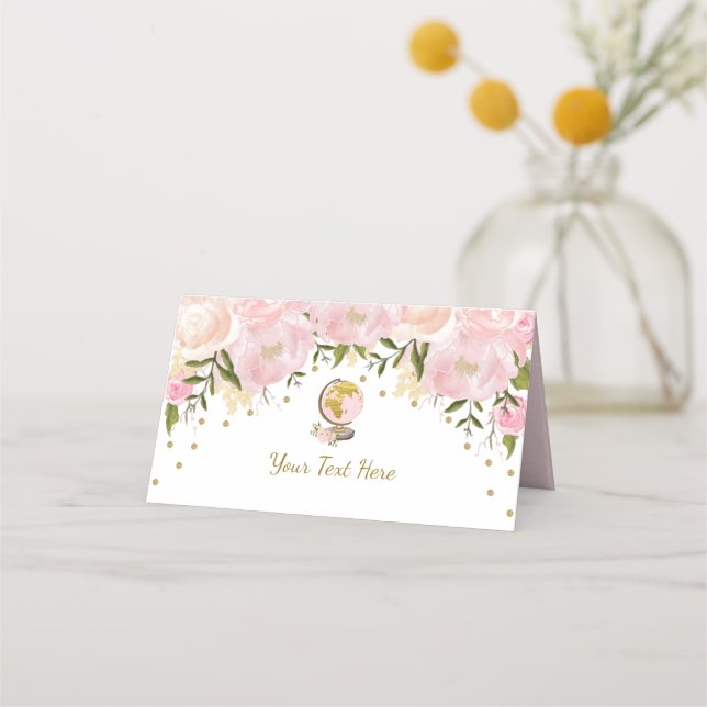 Aquarell Pink Gold Reise Adventure Baby Dusche Platzkarte (Vorderseite)