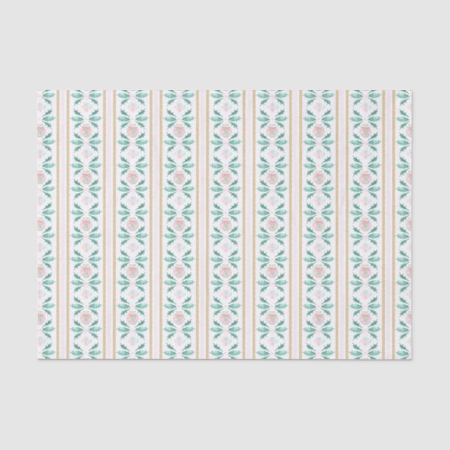 Aquarell Pink & Green Weihnachten Grandmillennial Seidenpapier (Vorderseite)