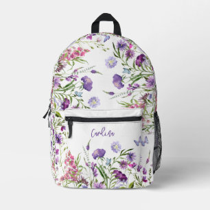 Aquarell Pink Lila Wildblumen Bedruckter Rucksack