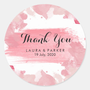Aquarell Pink Painted Vielen Dank für Ihre Hochzei Runder Aufkleber