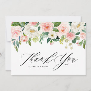 Aquarell Pink Peach Floral Garland Vielen Dank Dankeskarte