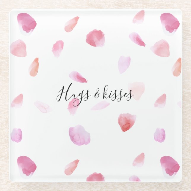 Aquarell Pink Peach Rose Petals Glasuntersetzer (Vorderseite)