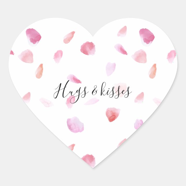 Aquarell Pink Peach Rose Petals Herz-Aufkleber (Vorderseite)