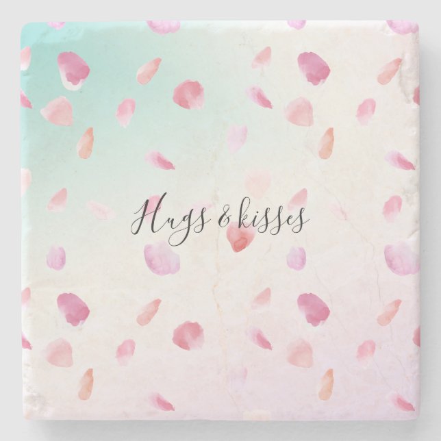 Aquarell Pink Peach Rose Petals Minze Ombre Steinuntersetzer (Vorderseite)