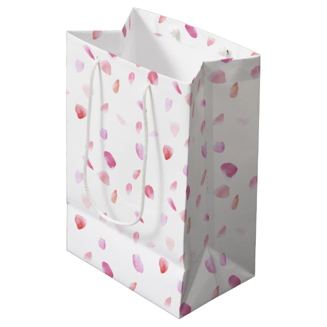 Aquarell Pink Peach Rose Petals Mittlere Geschenktüte (Vorderseite Schrägansicht)