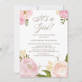 Aquarell Pink Peonies Es ist eine Girl Baby Dusche Einladung