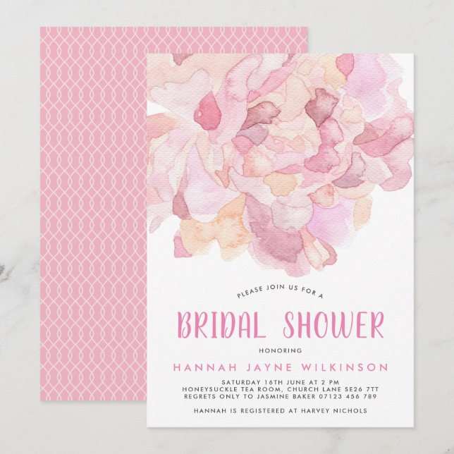 Aquarell Pink Peony Bridal Dusche Einladung (Vorne/Hinten)