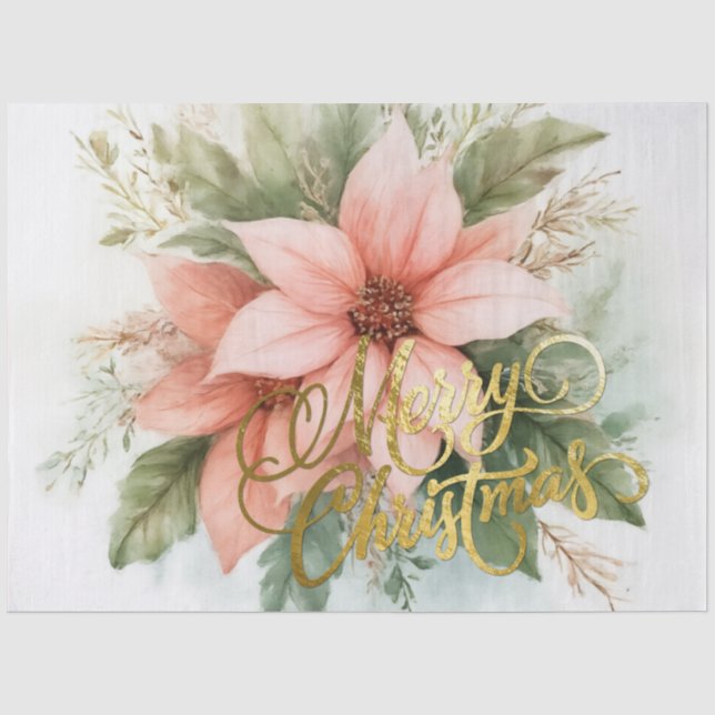 Aquarell Pink Poinsettia Weihnachten Seidenpapier (Vorderseite)