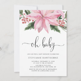 Aquarell Pink Poinsettia Winter Baby Dusche Einladung