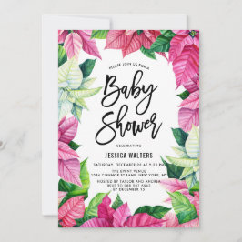 Aquarell Pink Poinsettias Bloral Baby Dusche Einladung