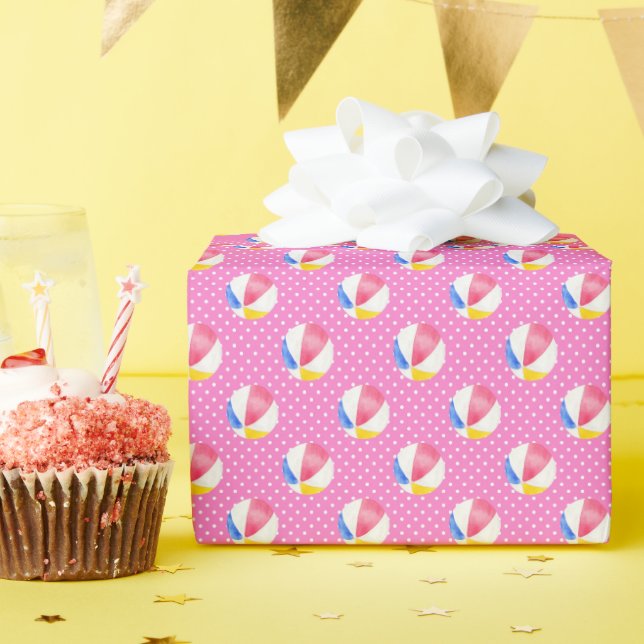 Aquarell Pink Polka Dots Beach Balls Geschenkpapier (Geburtstagsparty)