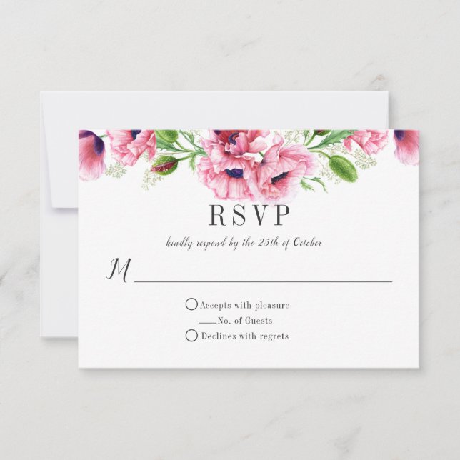Aquarell Pink Poppies Grüne UAWG RSVP Karte (Vorderseite)