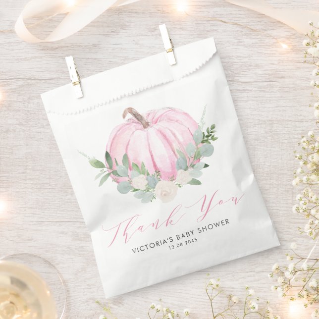 Aquarell Pink Pumpkin Autumn Baby Dusche Geschenktütchen (Ausgeschnitten)