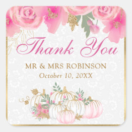 Aquarell Pink Pumpkin-Blume Goldfräsen Hochzeit Quadratischer Aufkleber