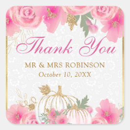 Aquarell Pink Pumpkin-Blume Goldfräsen Hochzeit Quadratischer Aufkleber
