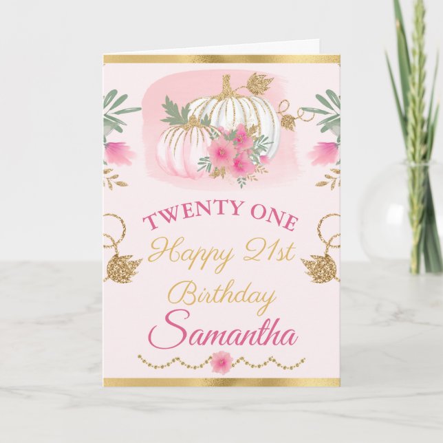 Aquarell Pink Pumpkin Gold Geburtstag Karte (Vorderseite)