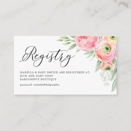 Aquarell Pink Ranunculus Baby Showregister Begleitkarte