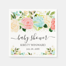 Aquarell Pink und Minze Blume Kinderdusche Serviette