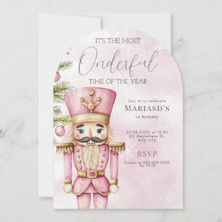 Aquarell Pink Weihnachtscreme 1. Geburtstag Einladung