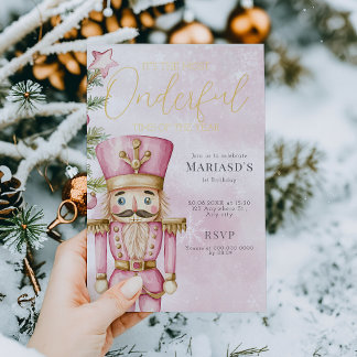 Aquarell Pink Weihnachtscreme 1. Geburtstag Folieneinladung