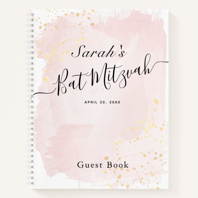 Aquarell Pink x Gold Bat Mitzvah Gästebuch Notizbuch (Vorderseite)