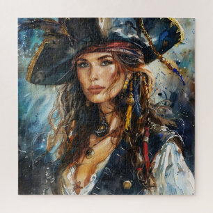 Aquarell-Pirat-Frauenporträt