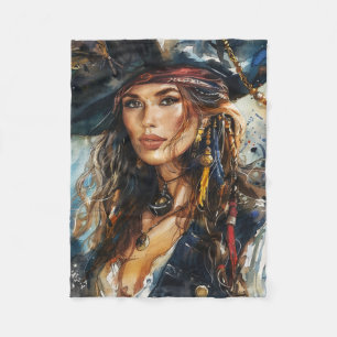 Aquarell-Pirat-Frauenporträt Fleecedecke