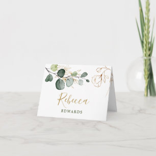 Aquarell, Platzkarte mit goldener Blüte Karte