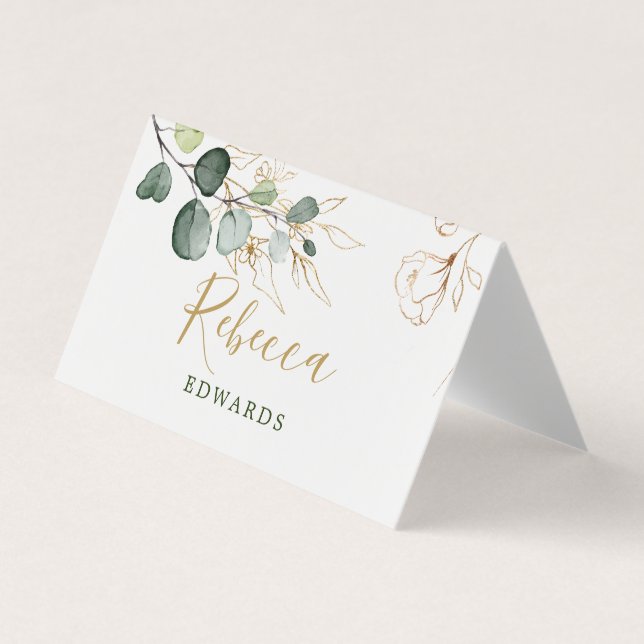 Aquarell, Platzkarte mit goldener Blüte Visitenkarten (Vorderseite)