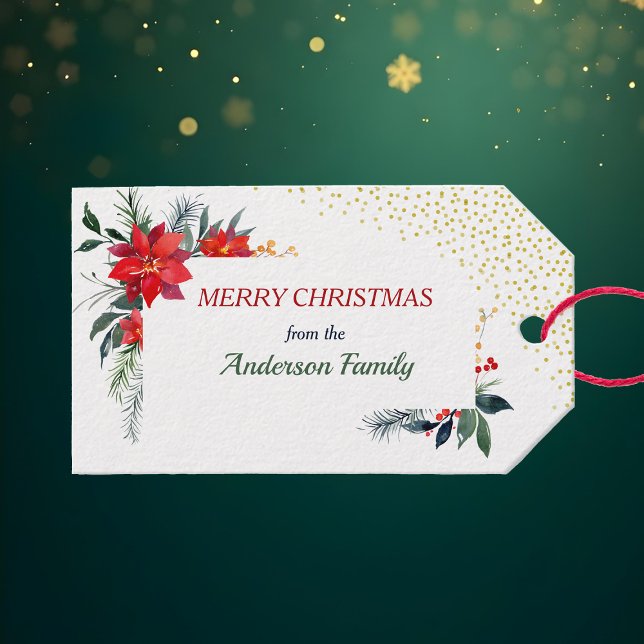 Aquarell Poinsettia Blume Weihnachten Geschenkanhänger (Von Creator hochgeladen)