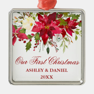 Aquarell Poinsettia Florenz Erster Weihnachtsanfan Ornament Aus Metall