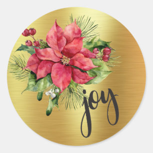Aquarell Poinsettia - Joy - Goldener Hintergrund Runder Aufkleber