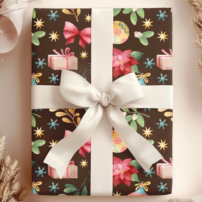 Aquarell Poinsettia und Mistleton Weihnachten Geschenkpapier (Von Creator hochgeladen)