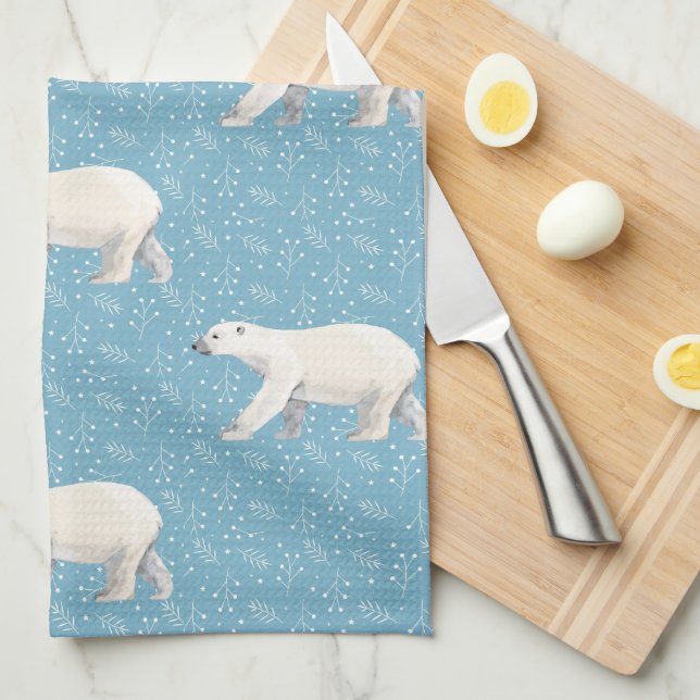 Aquarell Polar Bear Blau Küchentücher (Viertel Falte)