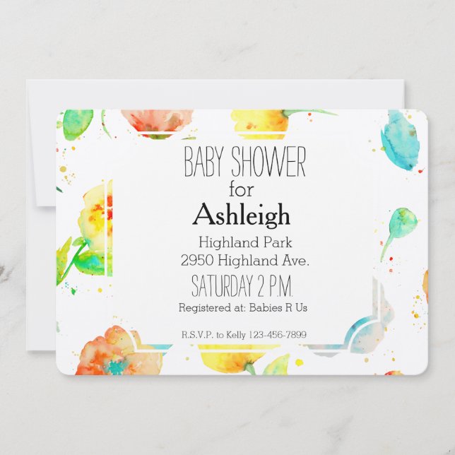 Aquarell Poppies Babydusche Einladung (Vorderseite)