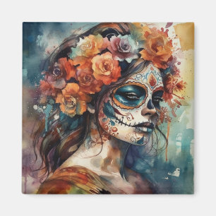 Aquarell-Porträt der Catrina zum Día de los Muerto Magnet