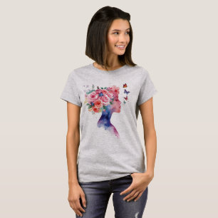 Aquarell-Porträt einer Frau mit Rosen und Bu T-Shirt