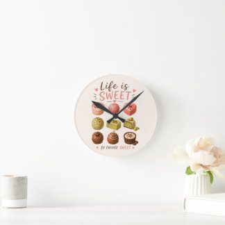 Aquarell Pralinen – Französische Patisserie Cafe Runde Wanduhr