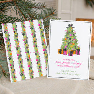 Aquarell Preppy Bright Glamour Weihnachtsbaum Feiertagskarte